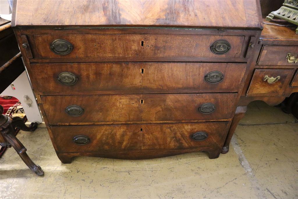 A late George III mahogany bureau, width 91cm, depth 46cm, height 102cm